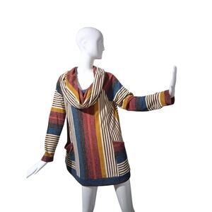Y2K Vintage Young at Heart Women's size Large Cowl Neck Striped Pocket Tunic Top